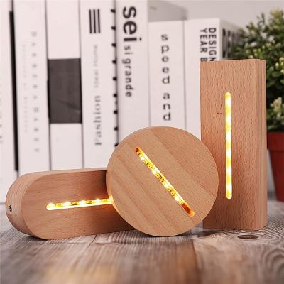 China 3d Lighted Wooden DIY LED Light Base Stand For Laser Crystal Glass Resin Art for sale