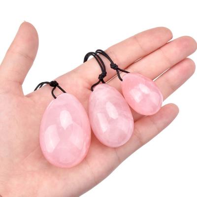 China Europe Wholesale 3 Pcs Set Pink Crystal Healing Stone Set Women Rose Quartz Gemstone Jade Yoni Eggs for sale