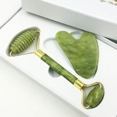 China Hot Selling Jade Roller And Gua Sha Face Massager Anti Aging Natural Face Massager Facial Set for sale