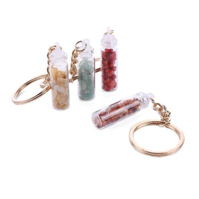 China Wholesale Healing Crystal Mental Key Rings Natural Stone Key Chain Pendant Drift Bottle Chakra From Europe for sale