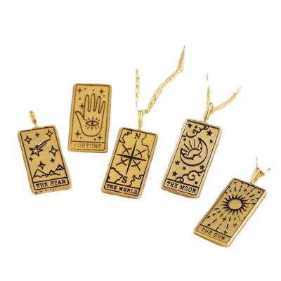 China Other New Wholesale Fashionable Amulet Tarot Deck Chain Tarot Card Pendant Necklace Engraved Pendant Necklace for sale