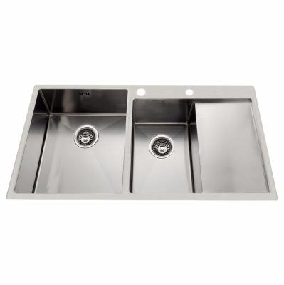 China Without Faucet CUPC commercial topmount drop in double bowl hand wash kitchen sink with drainer 304 stainless steel à venda