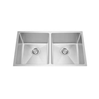 China Without Kitchen Faucet High Grade Stainless Steel Double Bowls Undermount Handmade Quartz Kitchen Sink Te koop