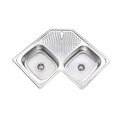 China With Faucet Maker 830*830*160mm Double Corner Kitchen Sink SS201/304 for sale