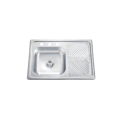 China Kitchen Single Hand Basin Sink Handmade Topmount Faucet Free Bowl 304 Stainless Steel With Drain Panel for sale