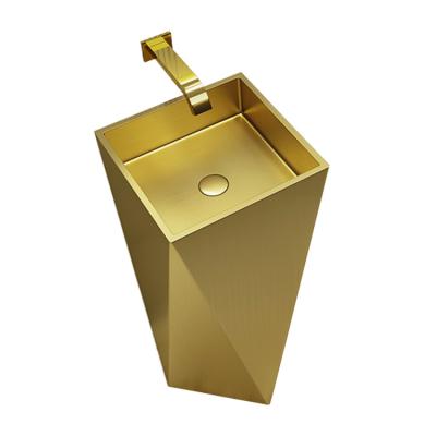 China ODM Modern Luxury Hotel Washroom Free Standing Gold Color Sinks Metal Material Hand Basin for sale