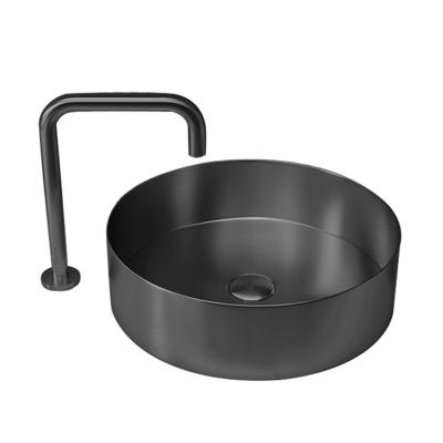 China Modern Round Above Counter Sink Modern Black Bathroom Wash Basins With Faucet for sale