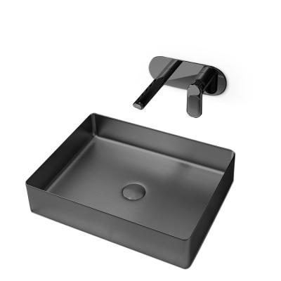 China Modern Nano Black Single Square 304 Stainless Steel Bowl Luxury Bathroom Sinks With Pop à venda