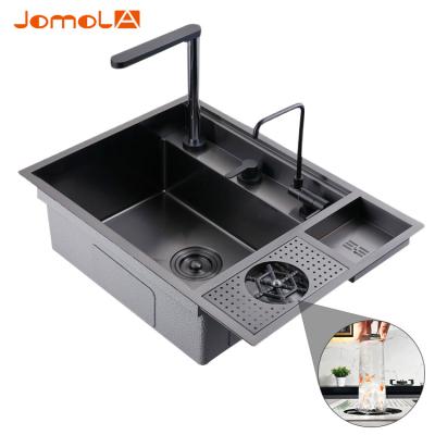 중국 With faucet Ferreteria Manufacture SS304 black nano kitchen sinks with sink cup swivel joint and kichen sink faucet /fregadero negro 판매용