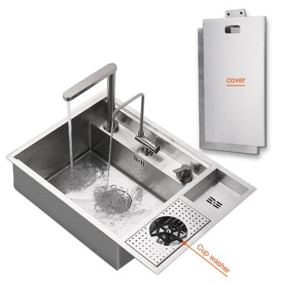 중국 With Single Bowl 304 Stainless Steel Faucet Kitchen Sink Topmount Concealed With Faucet Cup Rinser And Cover 판매용