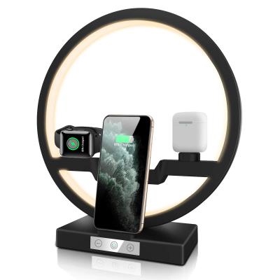 China Smart Watch 10w Qi Cell Phone Charging Stations Case for Apple Watch Airpods for iphone 11 pro Max 3 in 1 Wireless Charger Stand Lamp for sale