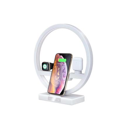 China Smart Watch 3 in 1 Qi Support 10w Wireless Fast Charging Led Table Lamp Radio Charger Charging Station for Phone Smart Watch for Air Pods for sale