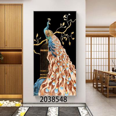 China Beautiful Modern Luxury Light Warm Style Flamingos Peacock Series Crystal Porcelain Paintings With Frame Animal Home Decoration Eco-friendly for sale