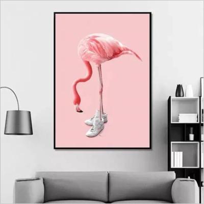 China Eco-Friendly Custom Beautiful 2 Panels 5 Panels Flamingos Paintings On Canvas With Aluminum Framed For Decorative Home Wall Art for sale