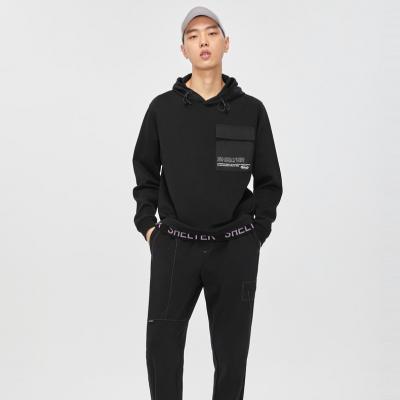 China Anti-wrinkle High Market Potential Trending Products Black Cool Letter Print Man Hoodie With Chest Pocket for sale