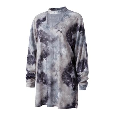 China Dye Anti-Static V-Neck Tie Design Pretty Woman Clothing Women's Long Sleeves Chiffon Casual Dress for sale