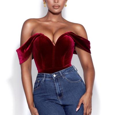 China Sexy Product Spring Women Strapless Elegant Anti-pilling Strapless Tightening Off The Shoulder Suede Jumpsuit for sale