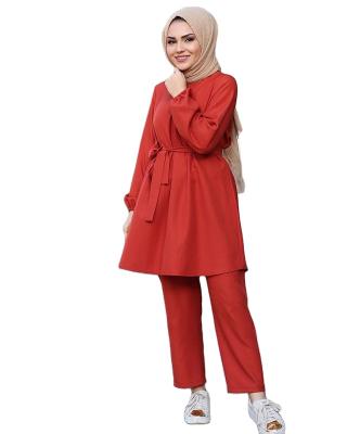 China Two Piece Set Best Selling Solid Color Arabic Fashion Long Sleeve Muslim Two Piece Suit Women Clothing for sale