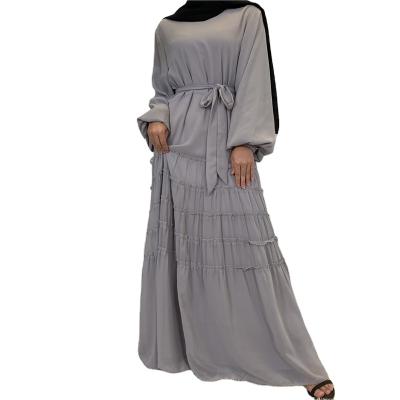 China Solid Color Casual Modern Middle Eastern Long Chiffon Double Dress Islamic Fashion Dress for sale