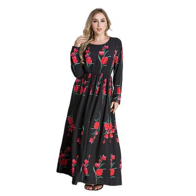 China High quality round neck long sleeve formal casual daily plus size rose print abaya of turkey women muslim clothing for sale