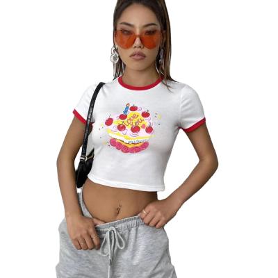 China Anti-Wrinkle Product Women Summer Cotton T-shirt Popular Trending Stylish Graphic Printed Tees for sale