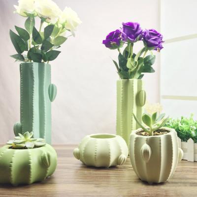 China Durable decorative handwork keramiek vaas flower in vases modern cactus plant shape ceramic vase ornament for living room for sale