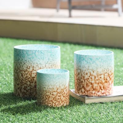 China Durable Material Home And Garden Ornaments Small Cylinder Ceramic Planting Flower Pot And Planters With Drainage for sale