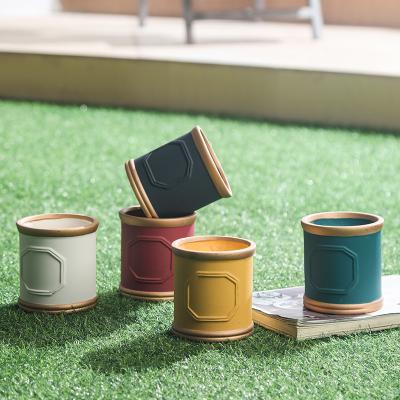 China Small Gold Rim Glaze Artificial Flower Pots prices balcony bunga porcelain flower pot modern outdoor cheap cylinder pot for sale