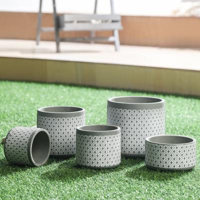 China Europe home decor interior office emboss pattern cement bonsai green plant pot for living room for sale