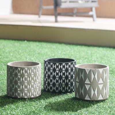 China Drain Geometry Design Living Room Green Plant Table Top Hole Customized Cement Flower Pot With Drain Hole for sale