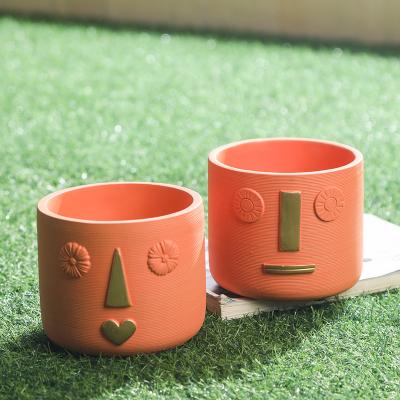 China Flower pot potted plant cement decoration accessories Art Body Face Pattern Flower pot durable home garden for sale