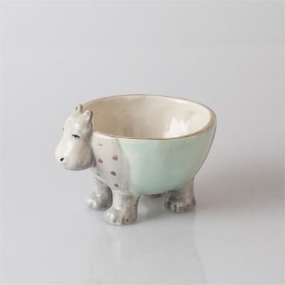 China Durable Bathroom Vanity Mucevher Kutusu Handwork Decoration Jewelry Box Bowl Hippo Sculpt Luxury Gold Rim Ceramic Jewelry Gift Case for sale