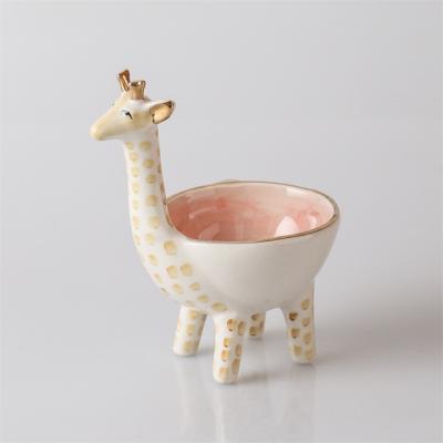 China Crafts Gold Rim Ceramic Jewelry Display Box Bathroom Vanity Durable Luxury Giraffe Shape Bowl Jewel Storage Boxes for sale