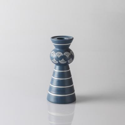 China Hand Painted Retro Mumluk Ceramic Candle Holders Funnel Shaped Candle Holders Durable Home Decor Table Blue for sale