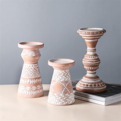 China CZAMZ Wholesale Mordern Embossed Candle Holders Custom House Living Room Decoration Candle Ceramic Terracotta Candlestick for sale