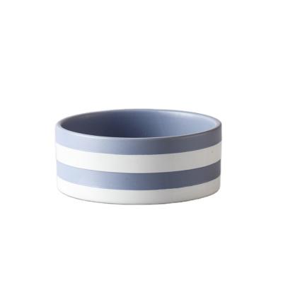 China Single Viable Blue Style Pet Bowls&Feeders And White Stripes Ceramic Pet Feeding Bowl For Dogs And Cats Hundenapf for sale