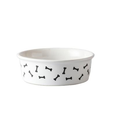 China Para Viable Custom Perro Cuenco White Ceramic Dog Bowls Simple Style Bone Pattern Pet Food And Water Bowls&Feeders for sale