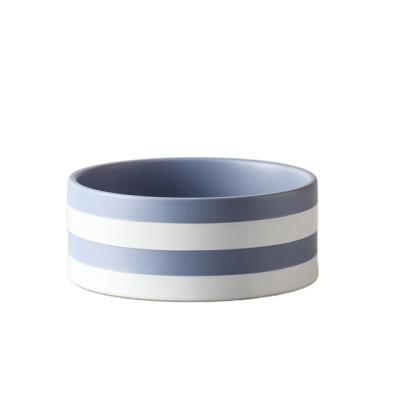 China Customized viable white logo hundenapf keramik blue stripe Pet Bowls&Feeders durable glazed ceramic feeders for cats and dogs for sale