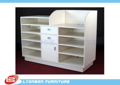 China 5 Layers MDF White Shop Cash Counter Desk For Shop Payment , 3 Drawers for sale