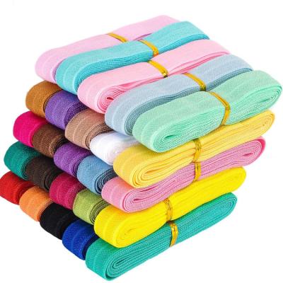 Cina Colorful 15mm elastic binding band down jacket cuff bias tape shiny fold over elastic for gift webbing for headwear hair ties in vendita