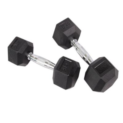 China Dumbbell Gym Ftiness Strength Training Hex Dumbbell Black Rubber Covered Weightlifting Hex Dumbbell for sale