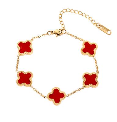 China Red Four Leaf Clover 14ct Gold Bracelet Sweet Alhambra Carnelian for sale