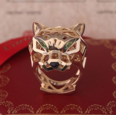 China Männer 18K Gelbgold Panther Kopfring mit Granaten Vintage Stil zu verkaufen