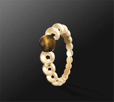 China Vrouwen Verlovingsring Gele 18K Gouden Ring Ronde Vorm Met Tiger's Eye Stone Te koop