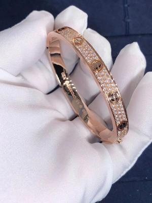 China Paved White Rose Gold Love Bangle With Diamonds 18KT Gold Bracelet for sale