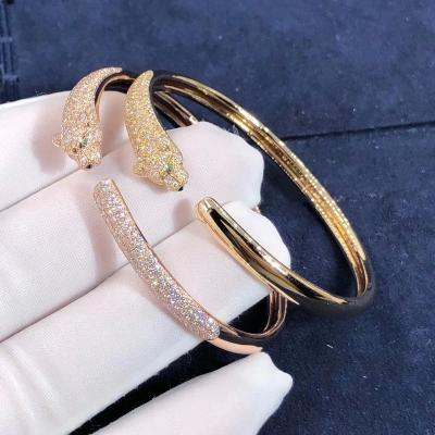 China VS-VVS Diamond Panther 18K Gold Bangles Bracelet With Emeralds Gem for sale