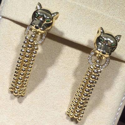 China Vintage Panther Onyx Diamond 18 Karat Gold Earrings Jewellery for sale