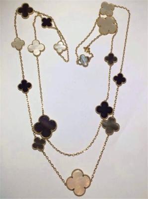 China 16 Motifs Long Magic Alhambra Mother Of Pearl Clover Necklace White Gray 18k Onyx for sale