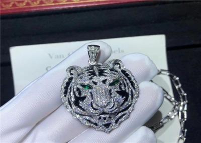 China Handmade 18K Gold Diamond Car tier Necklace With Charming Tiger Head Design for sale