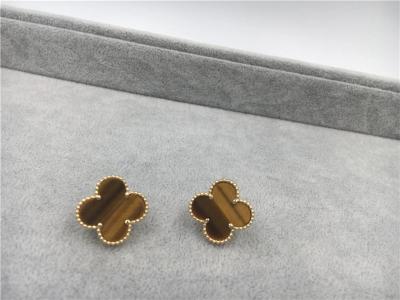 China ODM Diamond Vintage Alhambra Earrings 18k Yellow Gold With Gemstone for sale